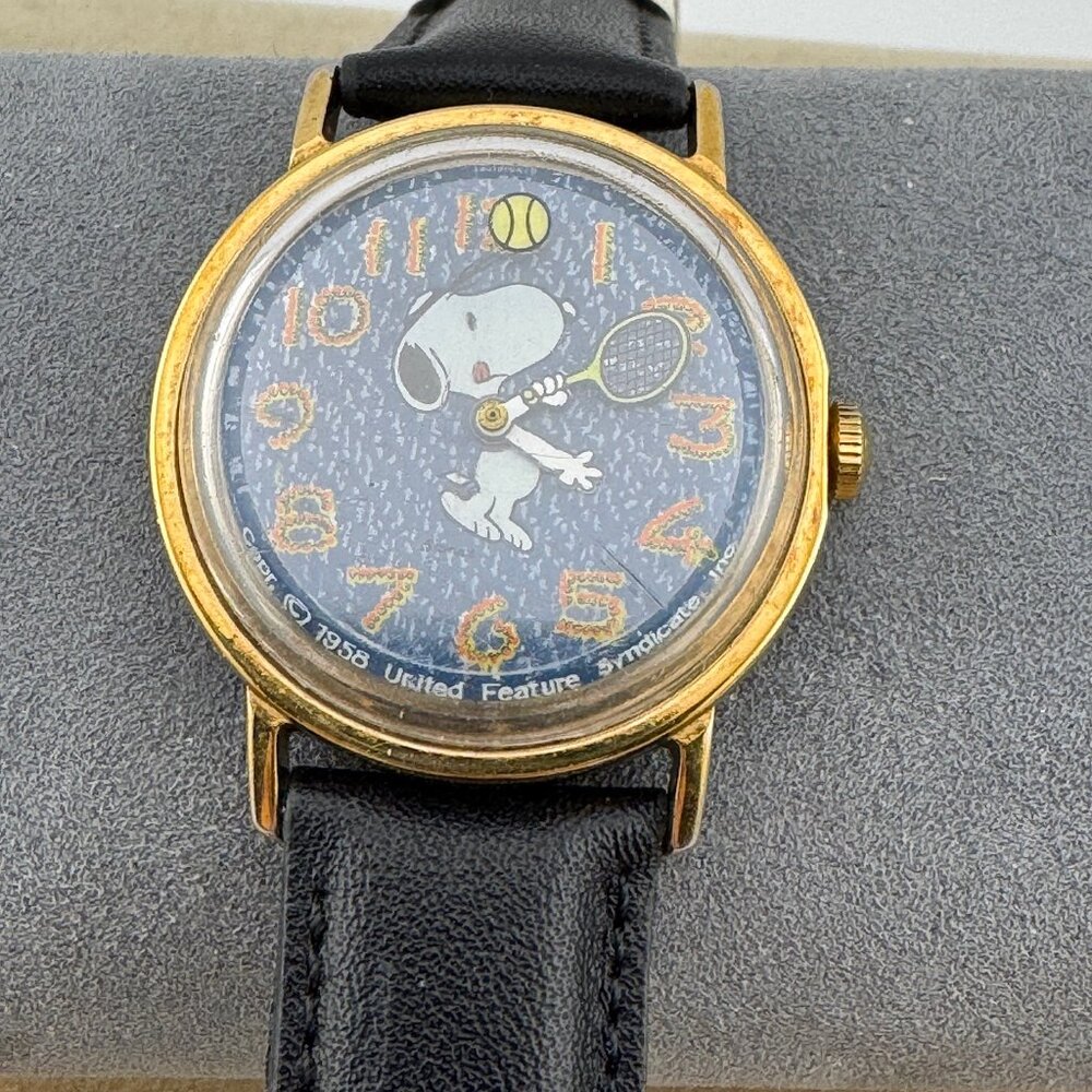 Vintage Snoopy Playing Tennis New Leather Top Black Strapstrap